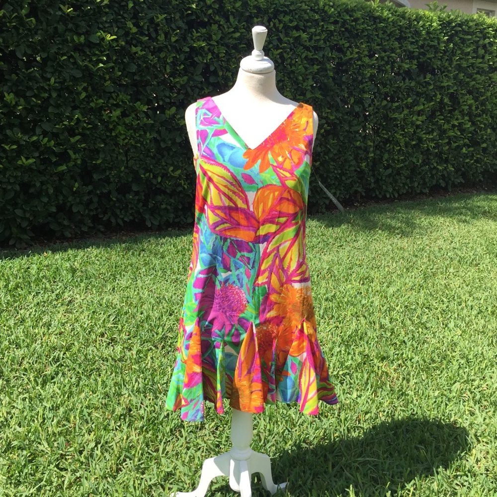 Ralph Lauren V Neck Drop Waist Floral Dress NWT
